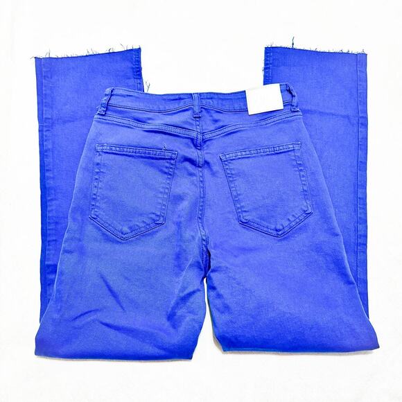 Zara High Rise Blue Dyed Straight Leg Denim Jeans Zip Fly Raw Hem Size 4 - Picture 4 of 7